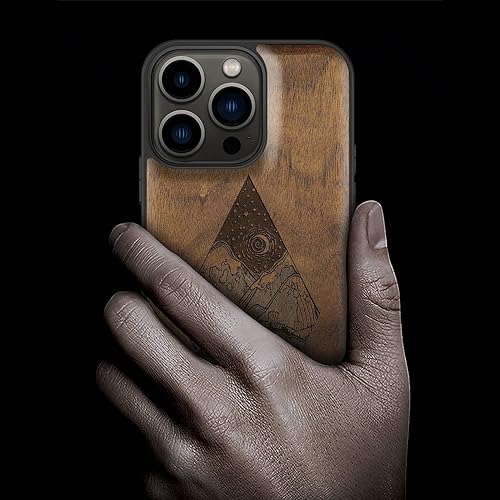 Miniatura 2 de Carveit Funda magnética de madera para iPhone 13 Pro [madera natural y TPU suave negro] funda protectora de madera única y elegante a prueba