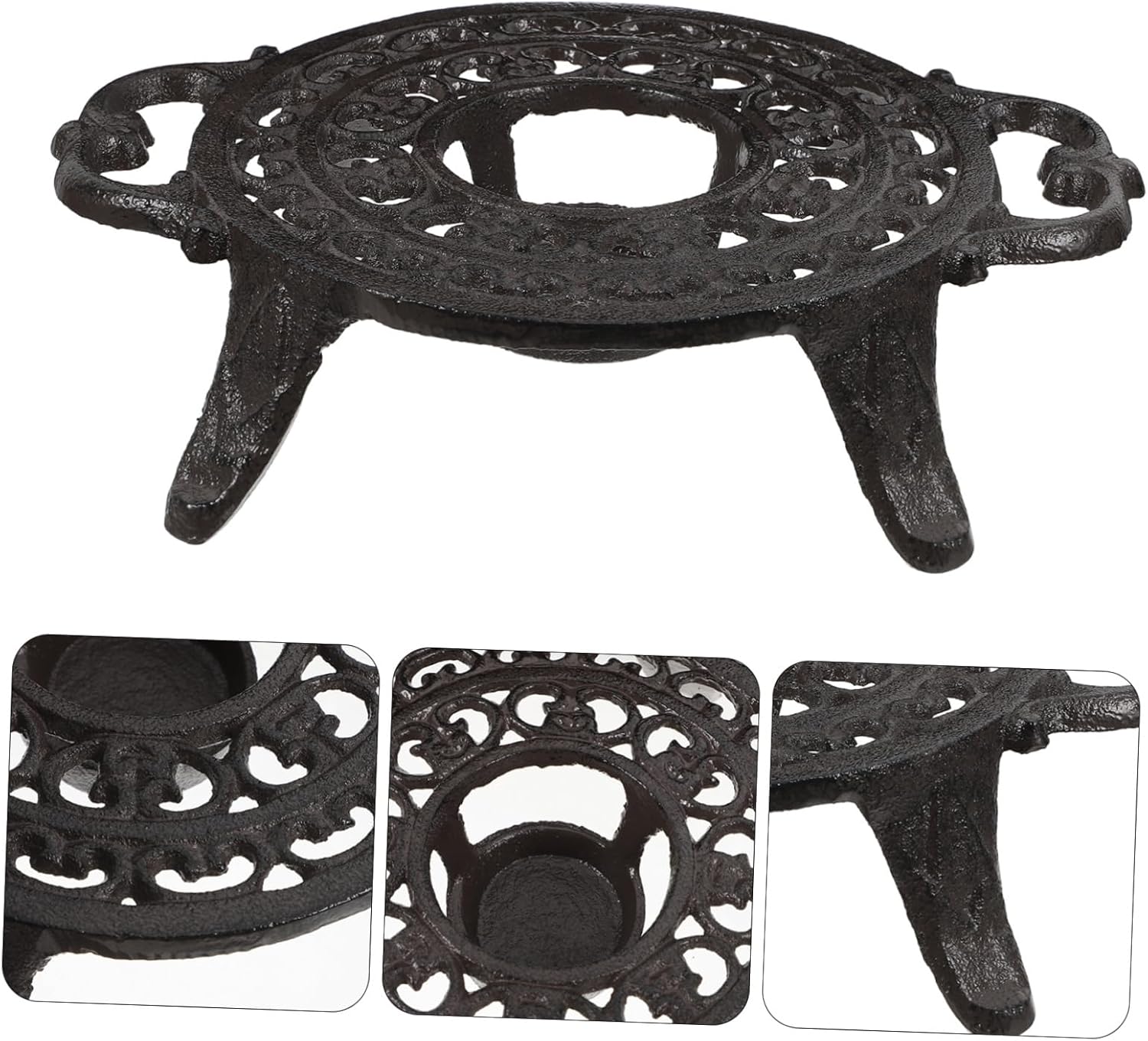 Cast Teapot Stand with Dual Handles Elegant Tea Warmer Base for Stovetop Kettle Decorative Candle Holder for Home Office Heat Retention for Tea