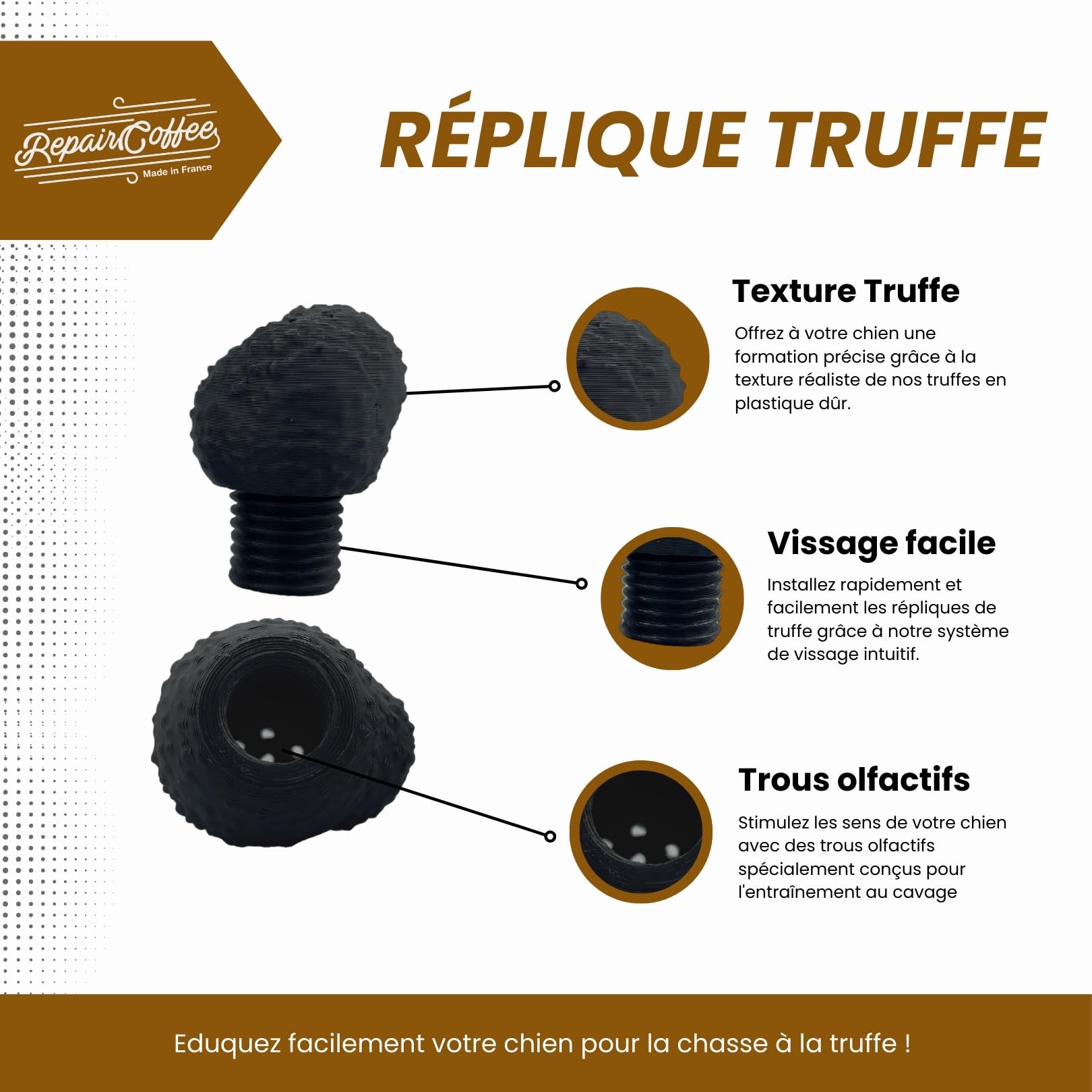 Réplique de Truffe en Plastique pour Races Taille Moyenne à Grande - Kit Dressage Chien Truffier Compatible Huiles Essentielles Entraînement Efficace Cavage Jeu