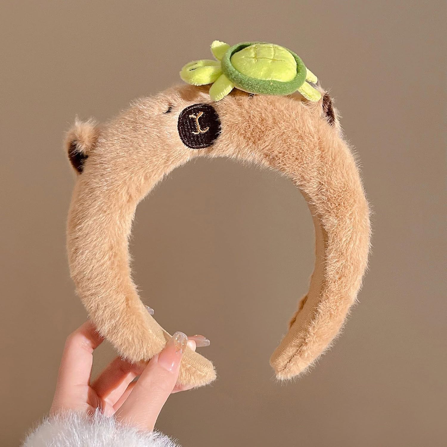 Teens Cartoon Capybara Shape Headband Adult Plush Headpiece for Makeup Washing Face Sports Headband Anti Hair Slip, orange-turtle image 3