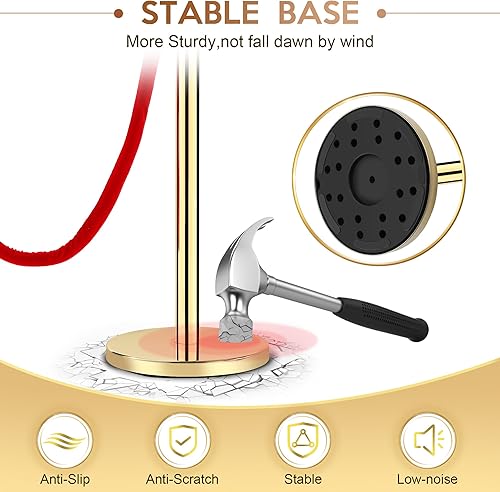 Miniatura 4 de Cuerdas y postes de alfombra roja, cuerdas de terciopelo rojo de 5 pies, 4 barreras de control de multitudes, postes dorados de acero inoxidable de