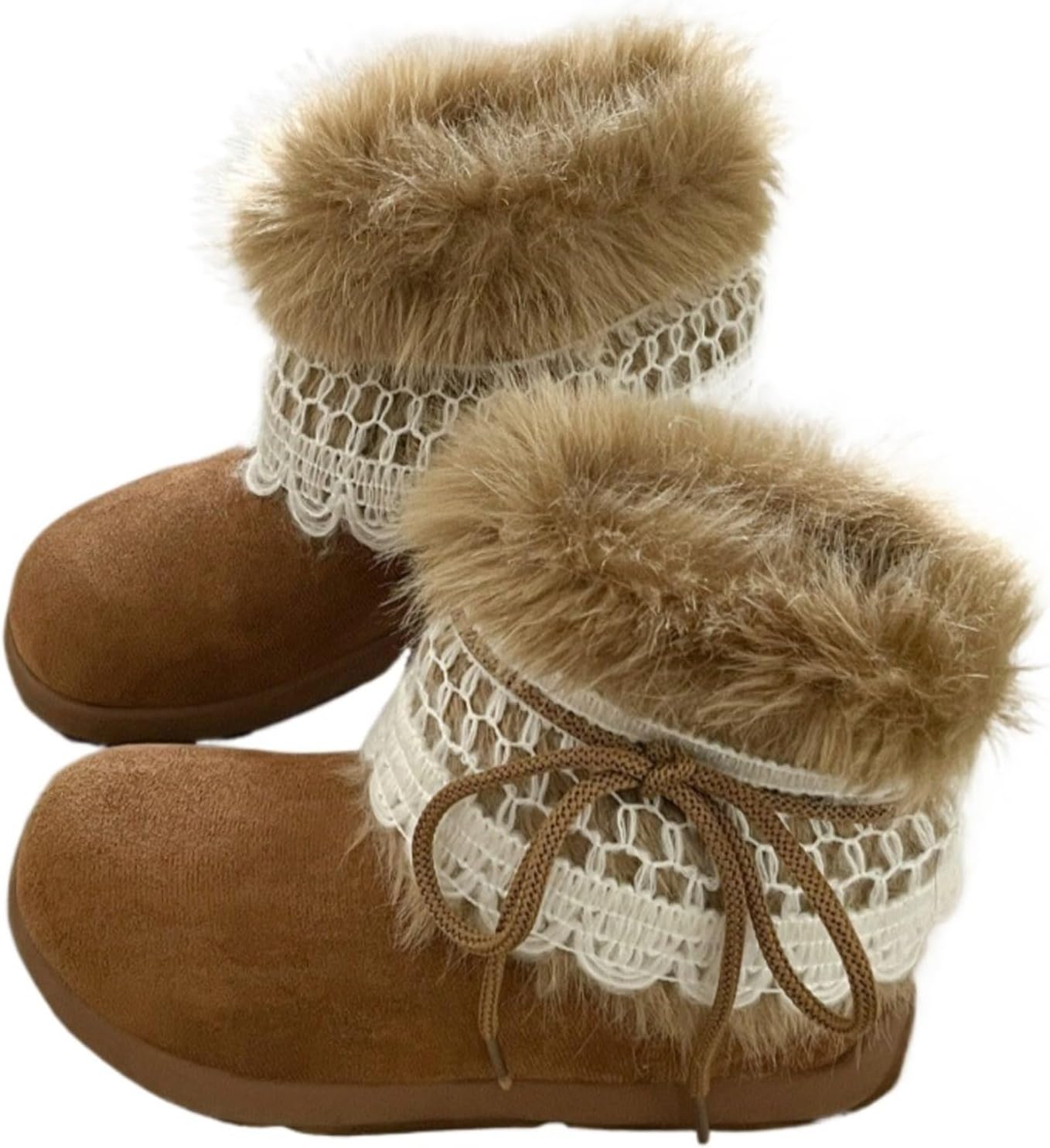 Women's Cute Furry Snow Boots, 3-5CM Platform Winter Booties with Short Plush Lining, Low-Cut Round Toe Warm Footwear (brown,7.5)