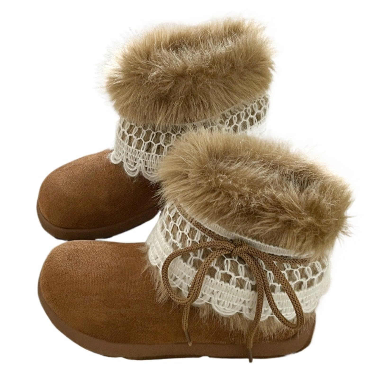 Womens Cute Furry Snow Boots 3-5CM Platform Winter Booties with Short Plush Lining Low-Cut Round Toe Warm Footwear