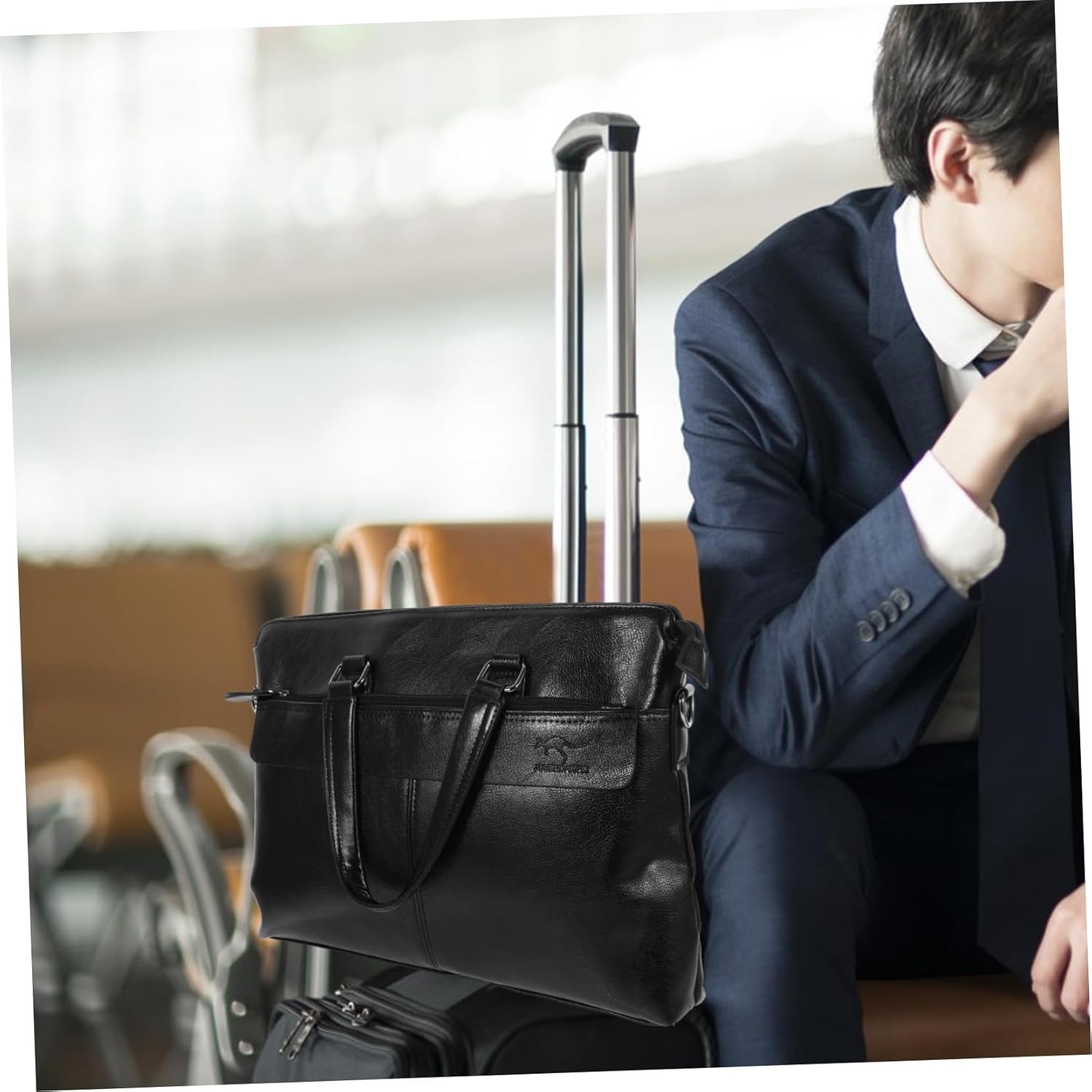 DOITOOL 1pc Portable Pu Leather Briefcase for Men Business Crossbody Bag Comfortable Double Handle Laptop Portfolio for Work and