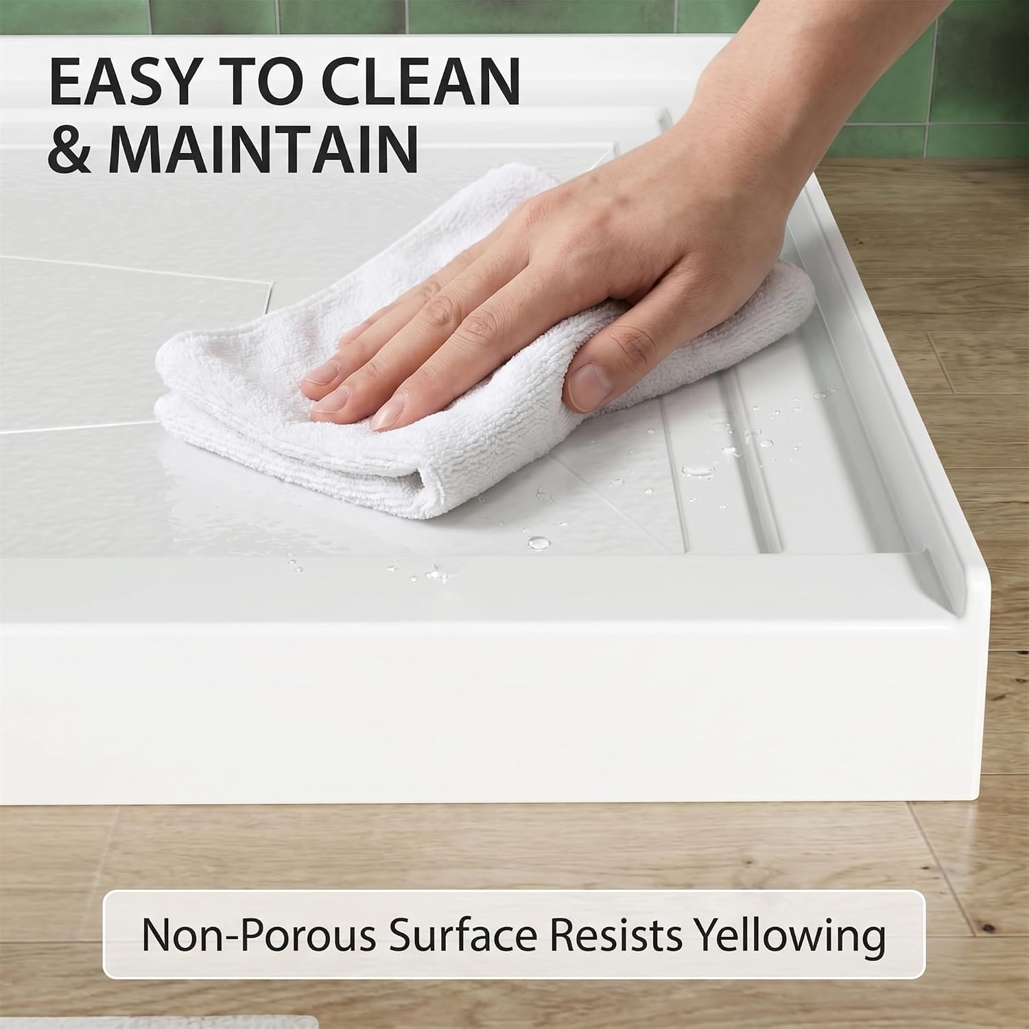 60x32 Inch White Acrylic Shower Base, Right Drain, Non-Slip Textured Surface, Single-Threshold Design for 3-Wall Alcove Installation, Fiberglass Reinforced, Easy to Clean