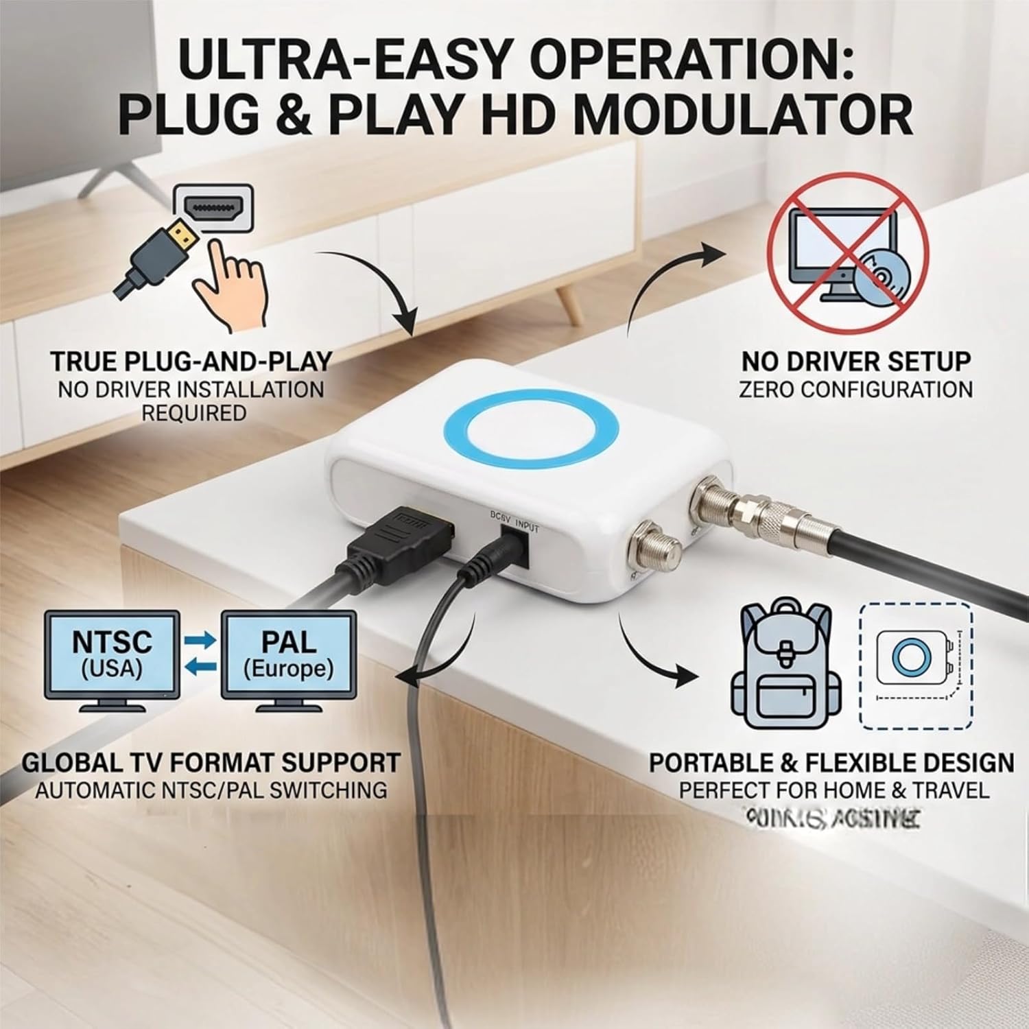 HDM66 HD Modulator hdmi to rf Converter Simple Operation Professional Multifunction HDM66 HD Modulato,Reliable Video Modulator, rf Modulator for Home TV Replacement nan