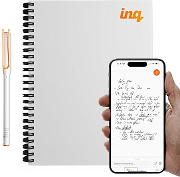 inq Smart Writing Set Converts Handwriting to Text Real Ink on Real Paper - AI Note Taking, Voice Recording and Transcription, For iPhone and Android - Smart Pen & Notebook Letter Size, White