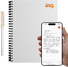inq Smart Writing Set – Converts Handwriting to Text – Real Ink on Real Paper - AI Note Taking, Voice Recording and Transcription, For iPhone and Android - Smart Pen & Notebook (Letter Size), White