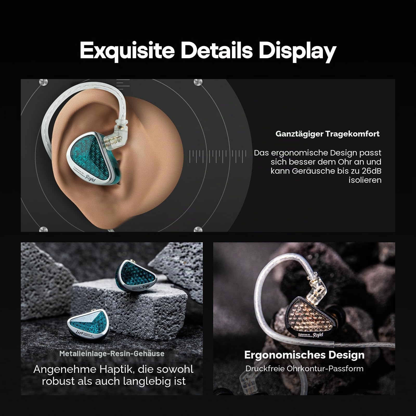 LINSOUL KZ AS16 Pro 16BA Balanced Armature Drivers Earphones HiFi Bass In Ear Monitor Earphones with Detachable 0.75mm 2 pin Cable (Black, Without Mic)