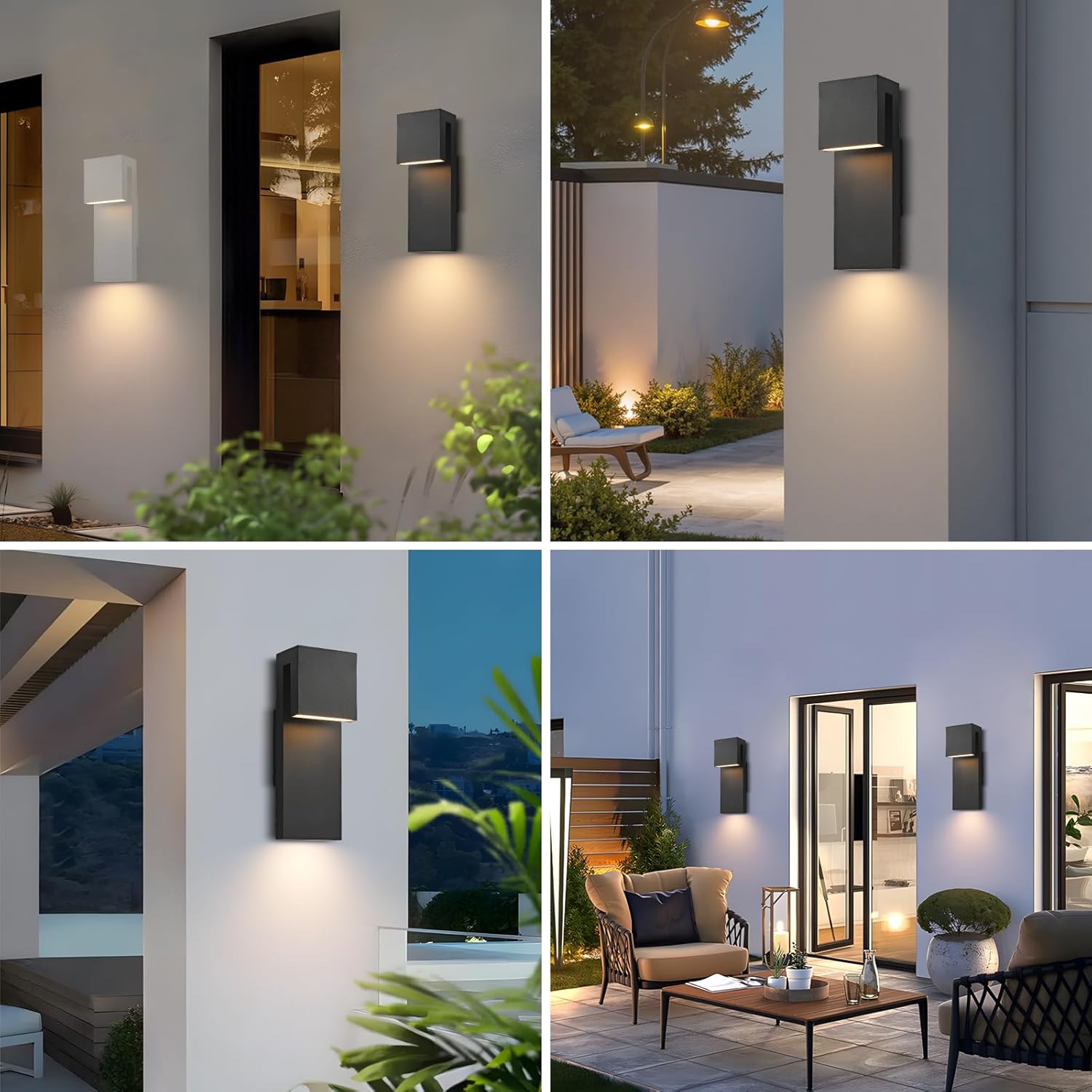 Modern LED Outdoor Porch Indoor Wall Sconces 2PACK 3000K 20W Exterior Lighting Fixtures IP65 Waterproof Integrated Wall Lights Anti Rust Black Wall Lamp for Garage Balcony Backyard