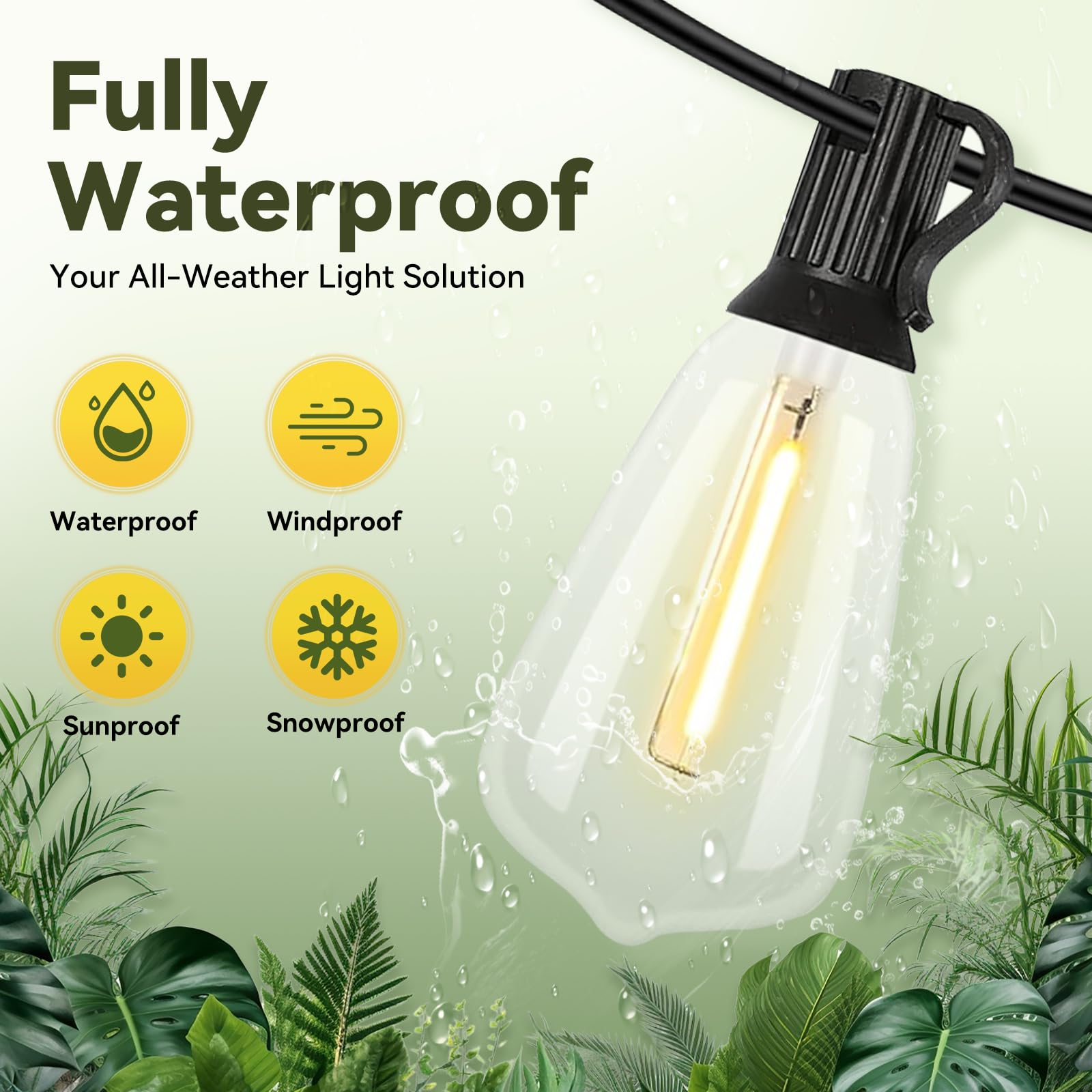 Catena LED ST38 45M/150FT 75 Lampadine +2 Ricambio, IP44 Impermeabile Luce Calda 2200K, Illuminazione Esterna Giardino Festa (45M/150FT, 75)