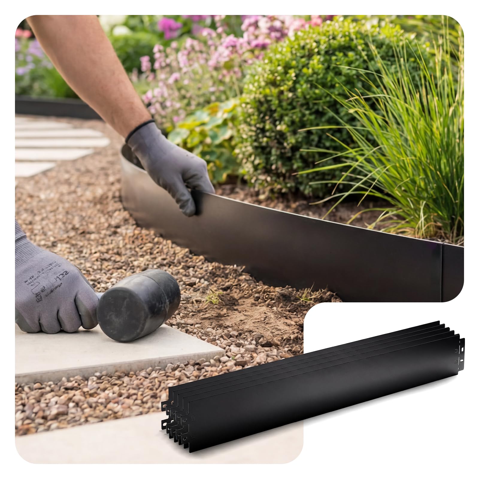 VOUNOT® 25M Metal Lawn Edging, Heavy Duty Garden Landscape Border, Durable Lawn Fence 25pcs, 100 x 13 cm, Black