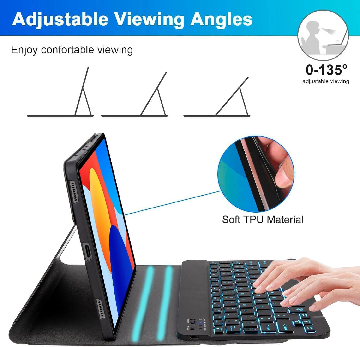Case with Keyboard for OnePlus Pad Pro/Pad 2 12.1'', 7-Color Backlit Bluetooth Keyboard, Detachable, Ultra-Thin PU Stand Cover with Mouse