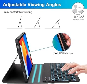 Case with Keyboard for OnePlus Pad Pro/Pad 2 12.1'', 7-Color Backlit Bluetooth Keyboard, Detachable, Ultra-Thin PU Stand Cover with Mouse