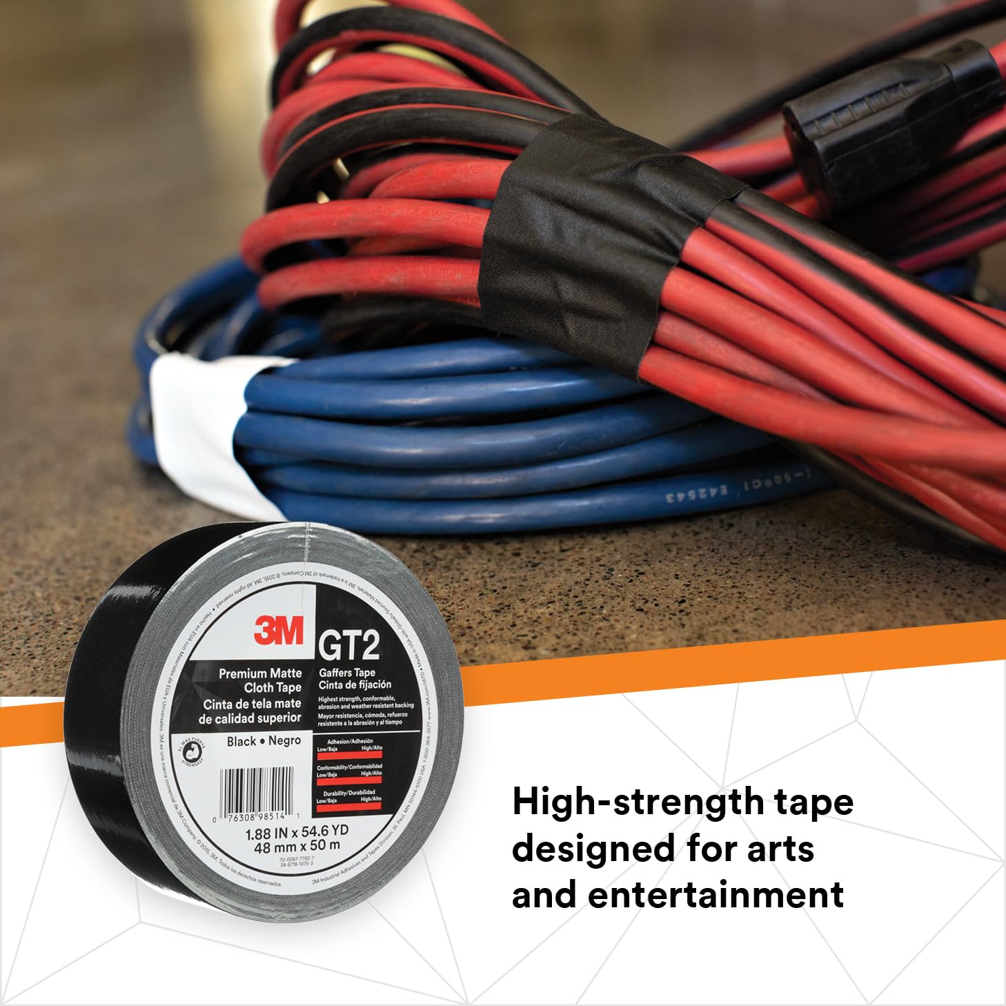 3M Premium Gewebe-Gaffers Tape GT2, schwarz, 48 mm x 50 m, 11 mil