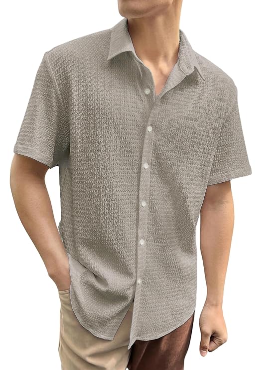 GRECIILOOKS Men's Polycotton Shirt |Stylish Casual Regular Fit Shirts | Textured Half Sleeve | Slim Fit | Business & Meeting Ready (Available in Plus Size)