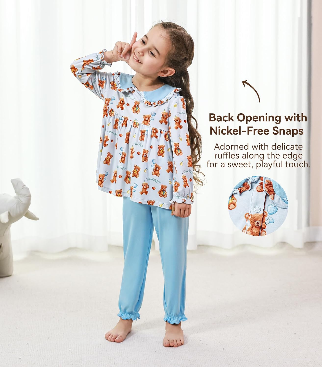 Toddler Girls' Clothes-Viscose from Bamboo, Long Sleeve Ruffle Top with Pant Sets for Kids 2Pcs Fall Outfits 2T-6Y