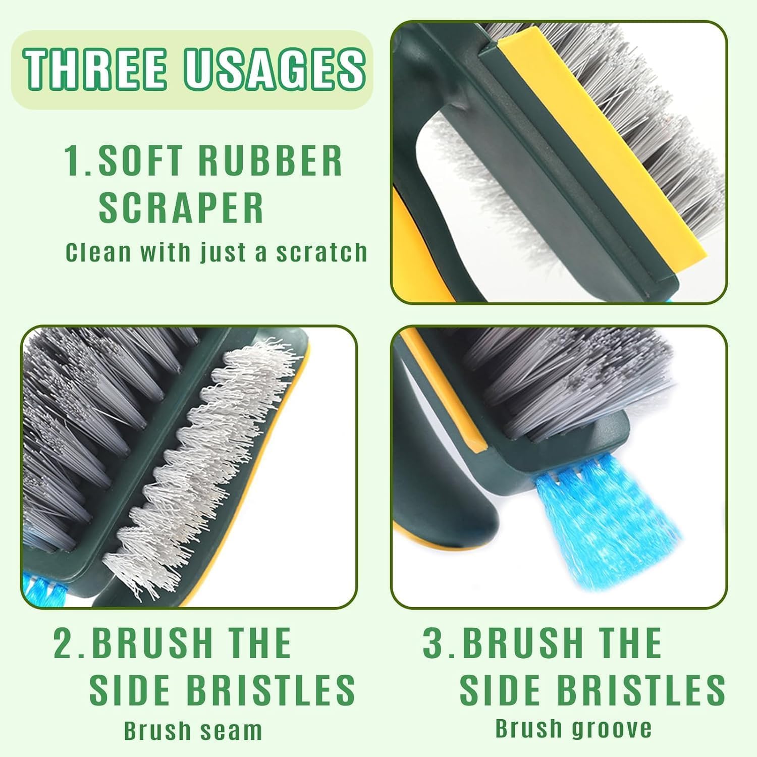 Tile Grout Cleaner Brush, 4 in 1 with Squeegee, Multifunctional V-Shape Gap Scrub Brush Crevice for Floor, Corner, Window, Sink, Plastic 4