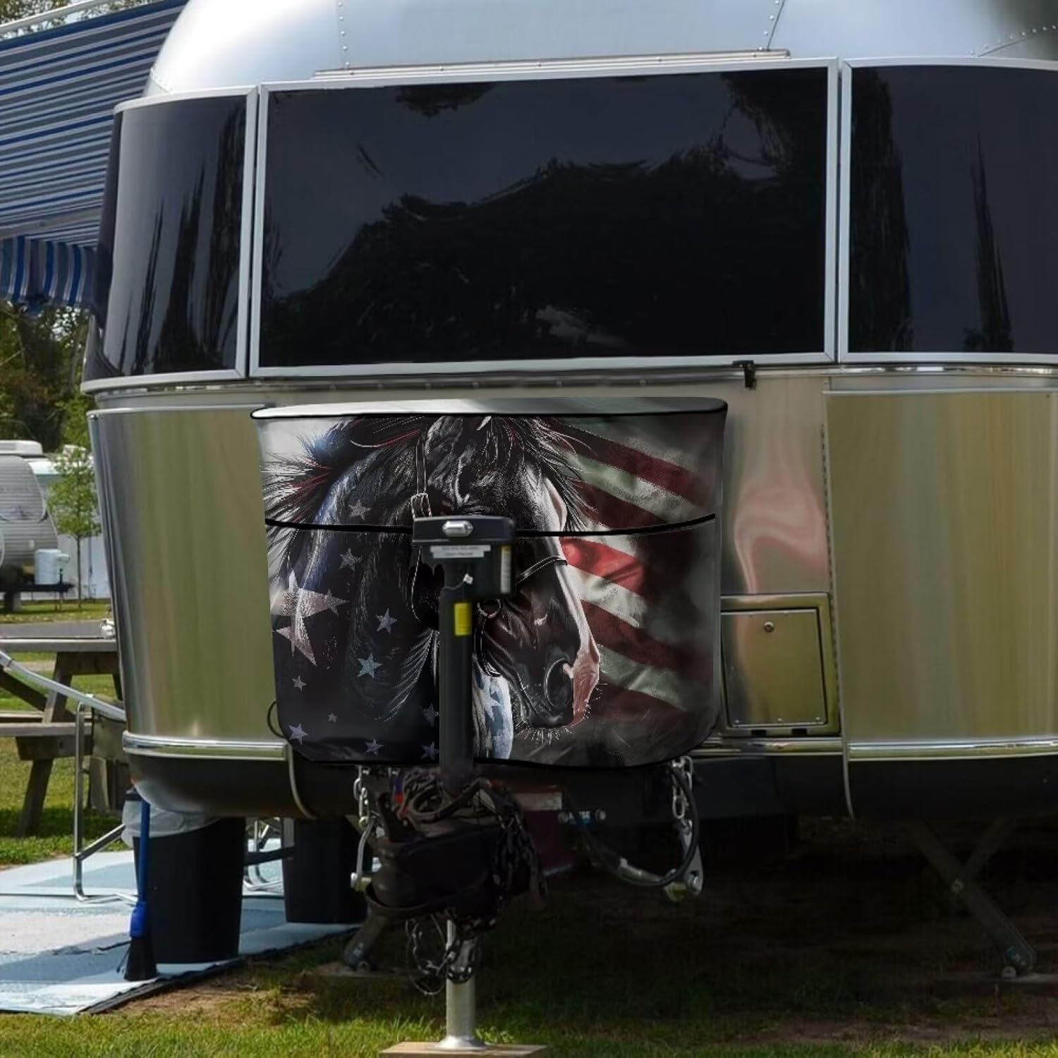 American Flag Horse Print Stars RV Propane Tank Cover 40LB, Waterproof Propane Gas Tank Cover for Camper, Weather Resistant RV Camper Propane Tank Cover
