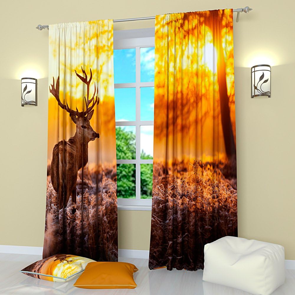 Factory4me Sunset Forest Curtains Tall Trees Woodland Curtains Rod Pocket Room Darkening 84 inches Long Window Panels Set of 2 Orange Drapes for Living Room Bedroom Kitchen Dining Room Family Room