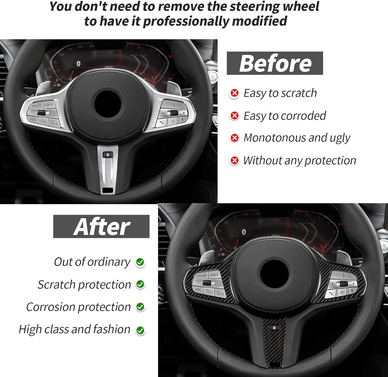 T-carbon Steering Wheel Frame Cover Trim Fits BMW 3 5 Series X3 X5 X6 I4 Z4 M2 M4 M5 XM X3M X4M X5M X6M Fits BMW G20 G21 G22 G26 G29 G30 G32 G42 F44 F90 F95 F96 Real Carbon Fiber Interior Accessories