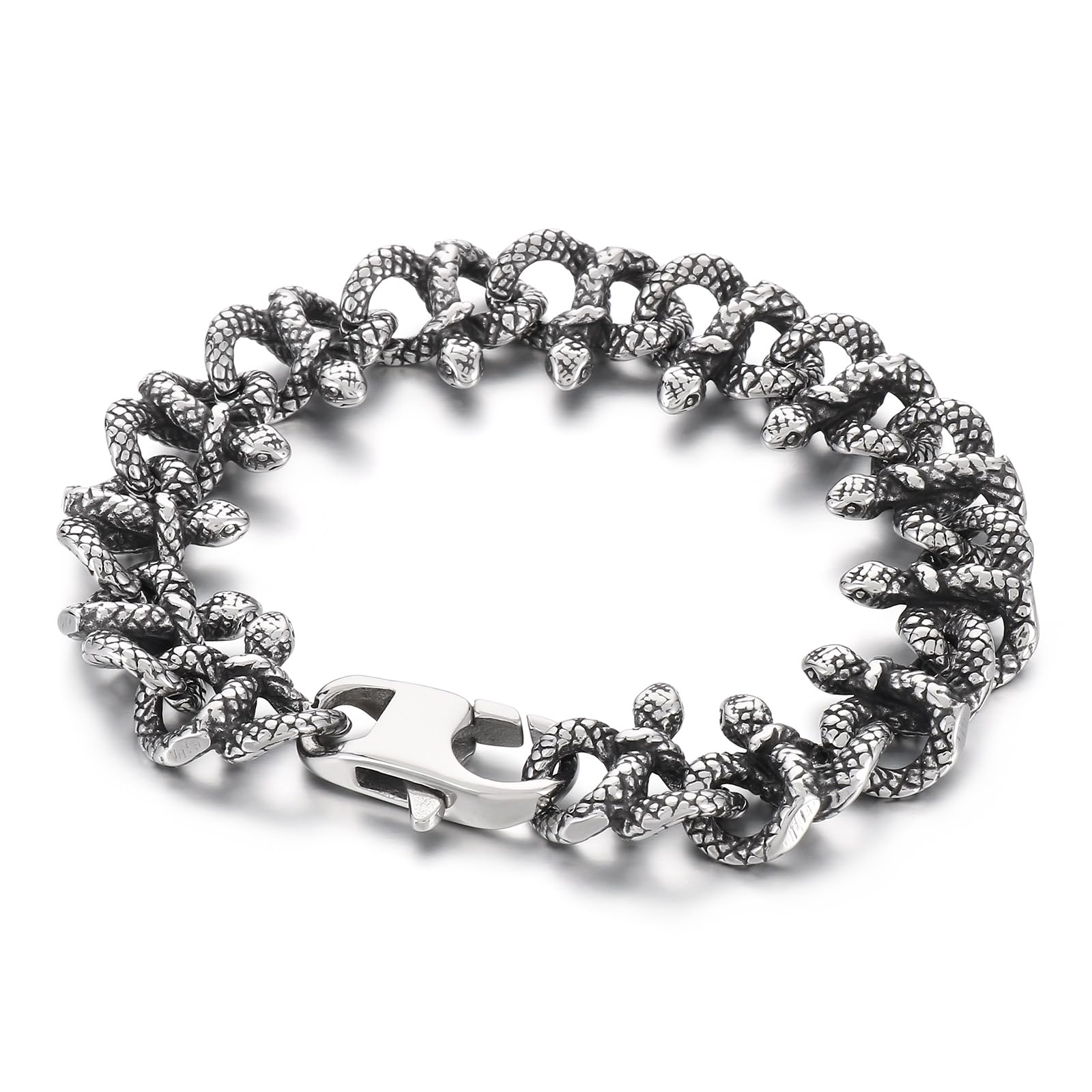 Pulsera de cadena de serpiente vintage para hombre, acero inoxidable