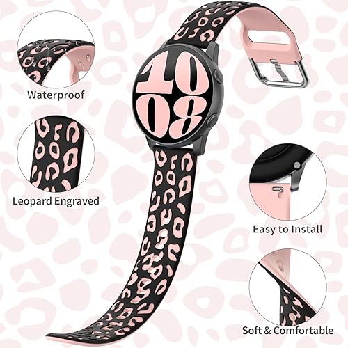 Miniatura 2 de TreasureMax Correa de leopardo grabada compatible con Samsung Watch 65 de 1.575 in, 1.614 in, 1.654 in, 1.732 in, 1.772 in, 1.811 in, correa