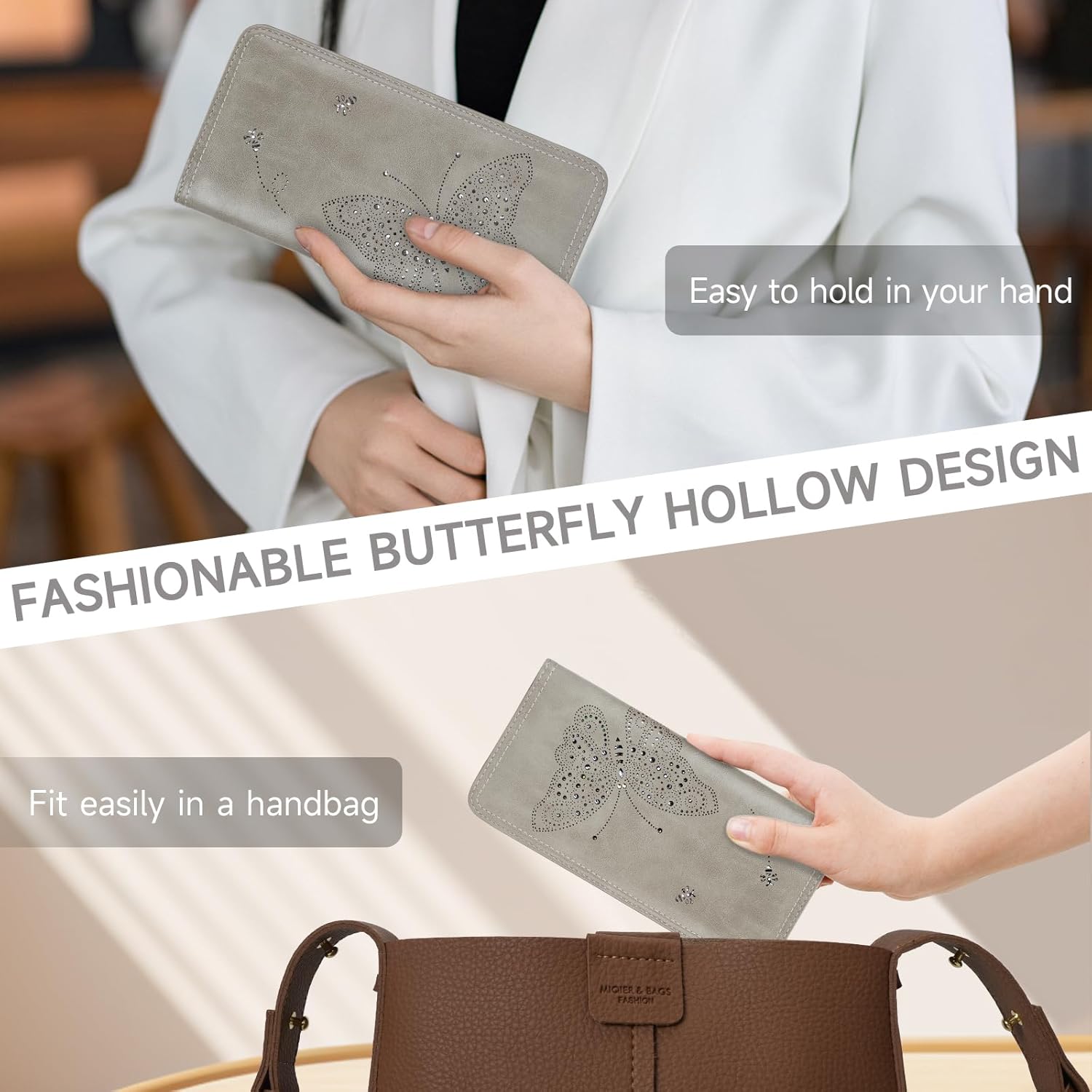 RFID Wallet Women Ultra Slim Thin Womens Wallet Compact Clutch Long Ladies Wallet for Women GRAY - Image 6