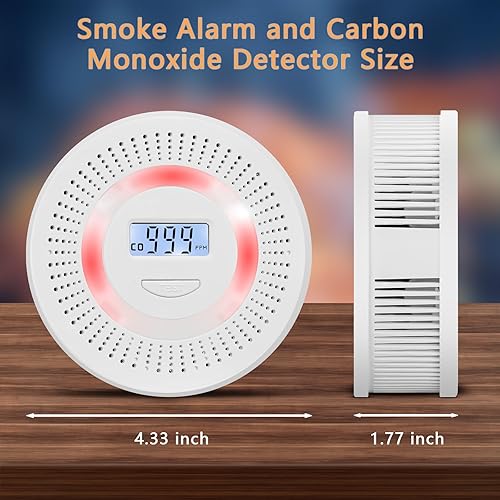 Miniatura 3 de Detector de CO y humo 2 en 1, detectores de monóxido de carbono con botón de pruebareinicio y pantalla LED digital y detectores de alarmas y