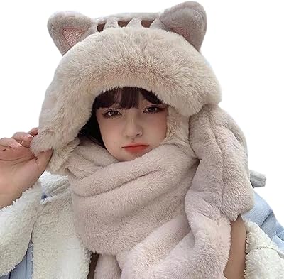 Winter Hat Scarf Glove Set Cute Cat Ear Hat Scarf Gloves One Piece Scarf Gloves Pocket Hat Long Scarf Shawl Wraps