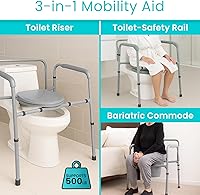 Vista 3 de Vive Bariatric Bedside 3-in-1 Commode 500 lb Capacity - Portable Folding Toilet Chair - Adjustable Height, Extra Wide Seat - Bucket Splash Guard