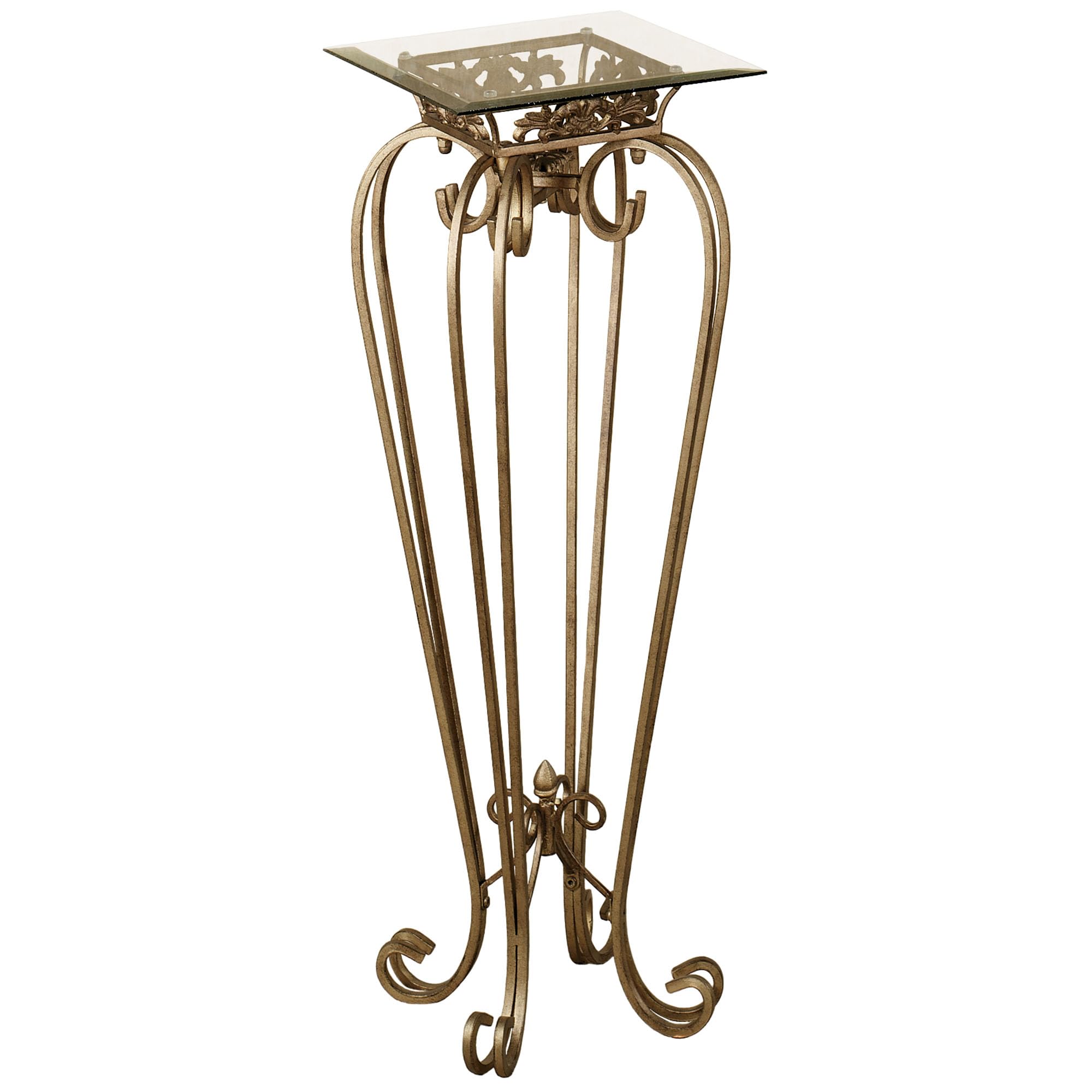 Touch of Class Chalcedony Metal Scroll Pedestal Table - Beveled Glass - Antique Gold - Made of Iron - Square Shaped Top - Elegant Style - Accent