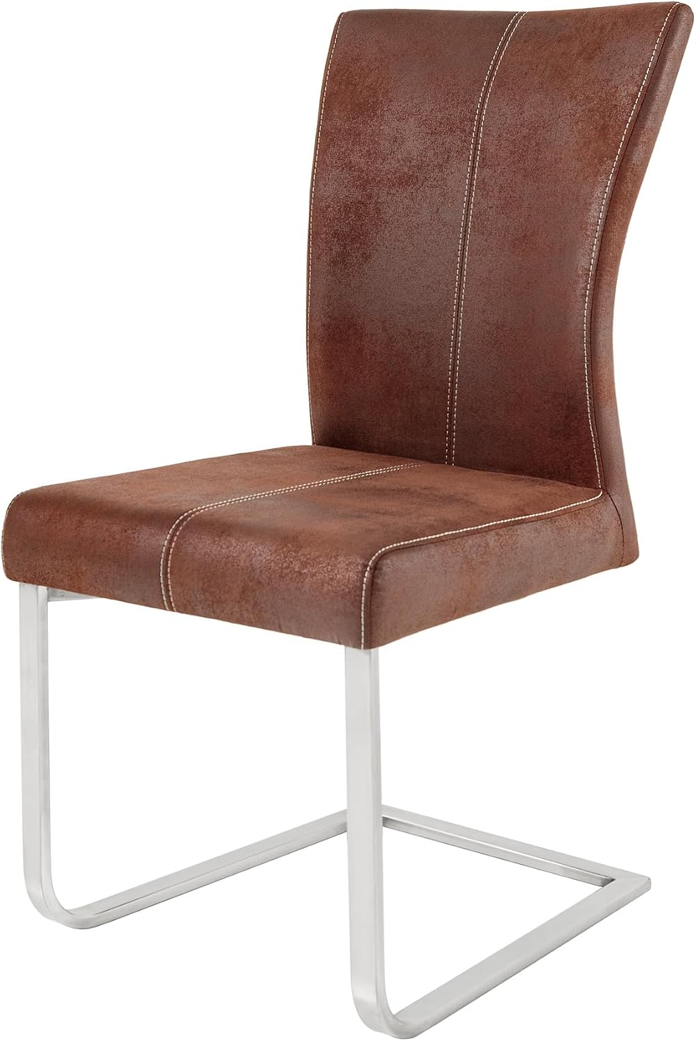invicta INTERIOR Samson Cantilever Chair with Comfort Handle Dark Coffee and Brushed Stainless Steel Frame