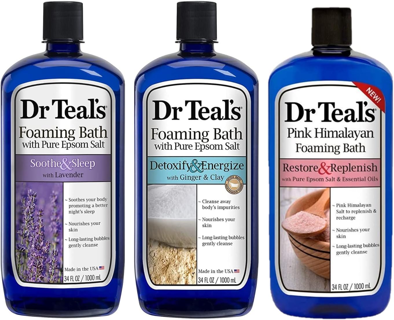 Dr Teal's Foaming Bath Combo (3 Pack, 102 fl oz) Soothe & Sleep Lavender, Ginger