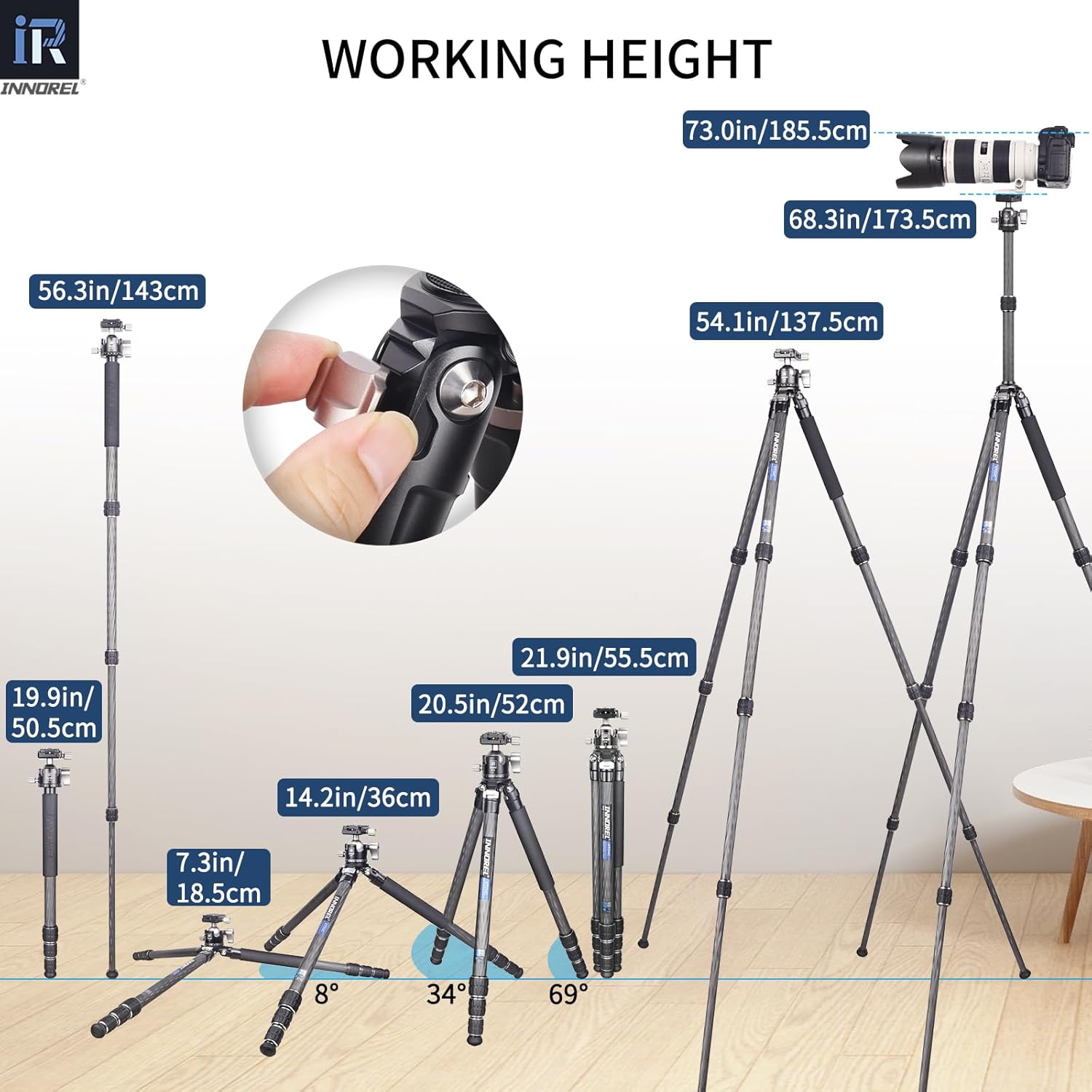 Carbon Fiber Tripod Monopod INNOREL KT254C Professional Portable Compact Travel Tripod for DSLR Camera Stand Support 1.01in/25.6mm Tube Load 33lb/15kg with D36 Low Gravity Center Panoramic Ballhead