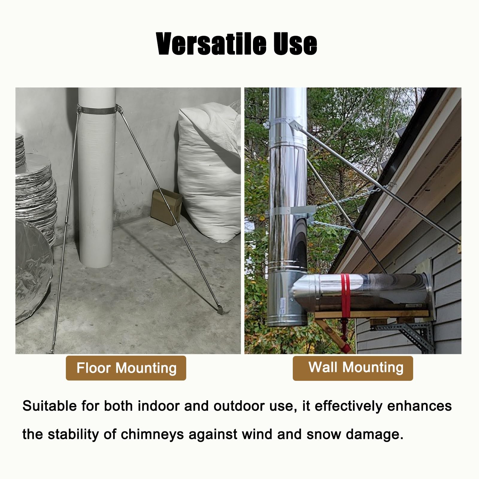 IBOWZ Abrazadera Universal para Chimenea de Techo, Kit de Soporte para Tubos de Estufa con Tornillos de expansión, Soporte de Tubo de Acero para Estabilidad en la Pared
