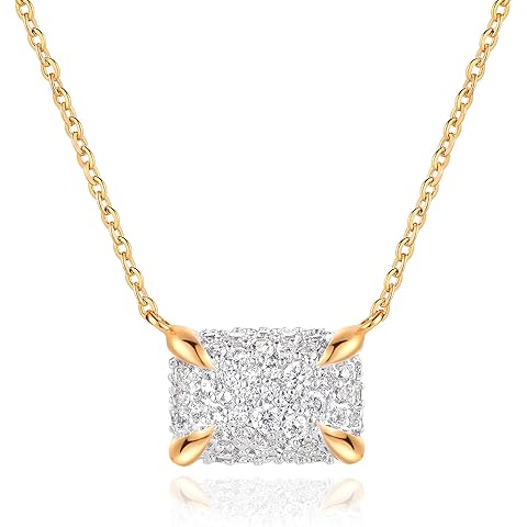 TONTMY STUDIOS Gold Necklace for Women 14K Gold Plated Simple Chain Cubic Zirconia Pendant Necklace Cute Rhinestone Solitaire Necklace Dainty Gold Jewelry for Women