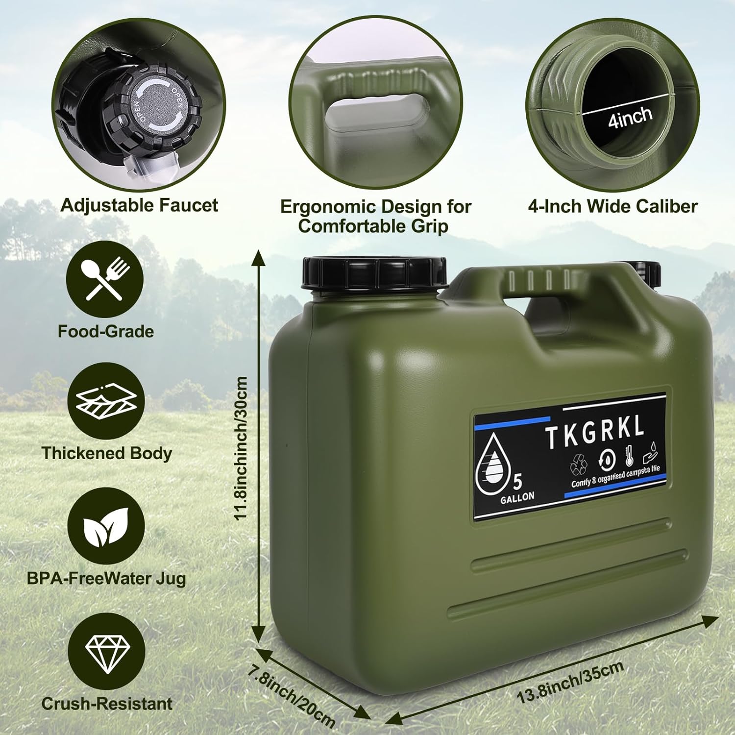 Camping Shower with Heater and 5-Gallon Water Jug, 6000mAh Rechargeable Portable Shower, 1500w Immersion Heater with Auto Shut-Off, Rinse Kit Portable Shower with USB Solar Charging Panel For Camping