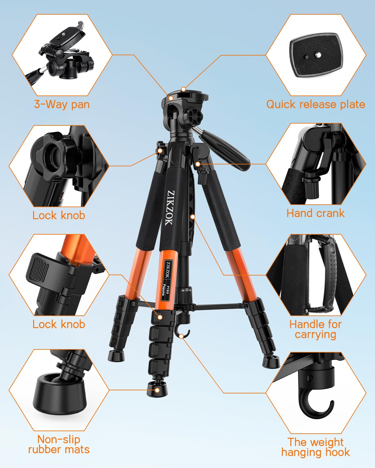 Trípode de cámara, 190,5 cm, para iPad iPhone, aluminio resistente, cabezal de rótula de 360°, compatible con DSLR Canon/Nikon/Sony, 6,8 k de carga, viajes, transmisión en vivo, grabación macro