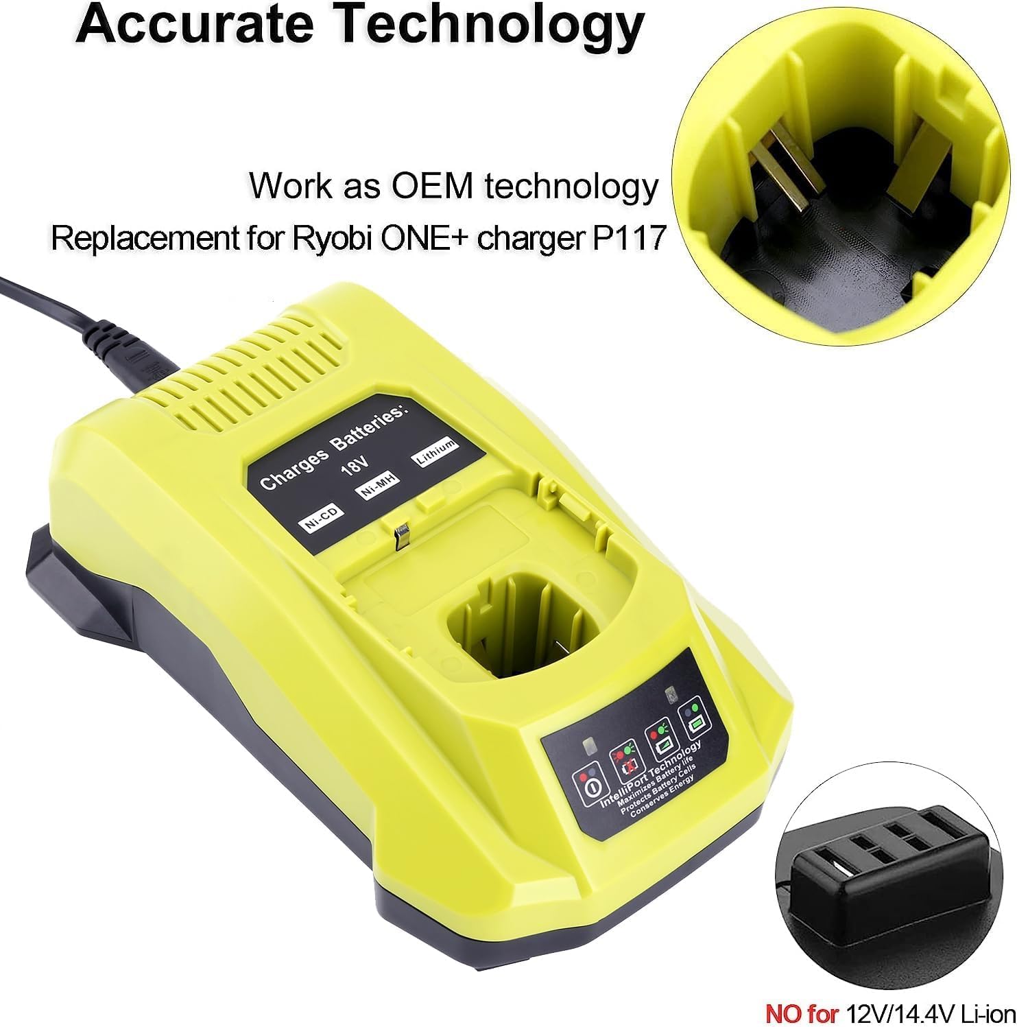 P117 Dual Chemistry 12V 14.4V 18V Battery Charger Replacement for Ryobi Charger ONE+ P117 P118 P119 P100 P101 P102 Lithium-Ion NiCd NiMh Battery