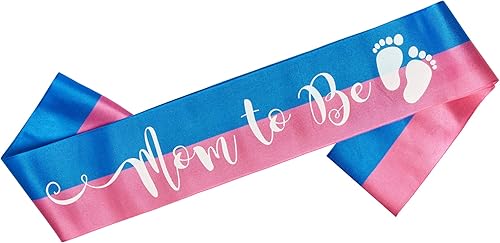 Miniatura 1 de OLILLY Perfecto banda de dos tonos rosa y azul para mamá para ser - Disfruta de tu baby shower de revelación de género (rosa y azul)