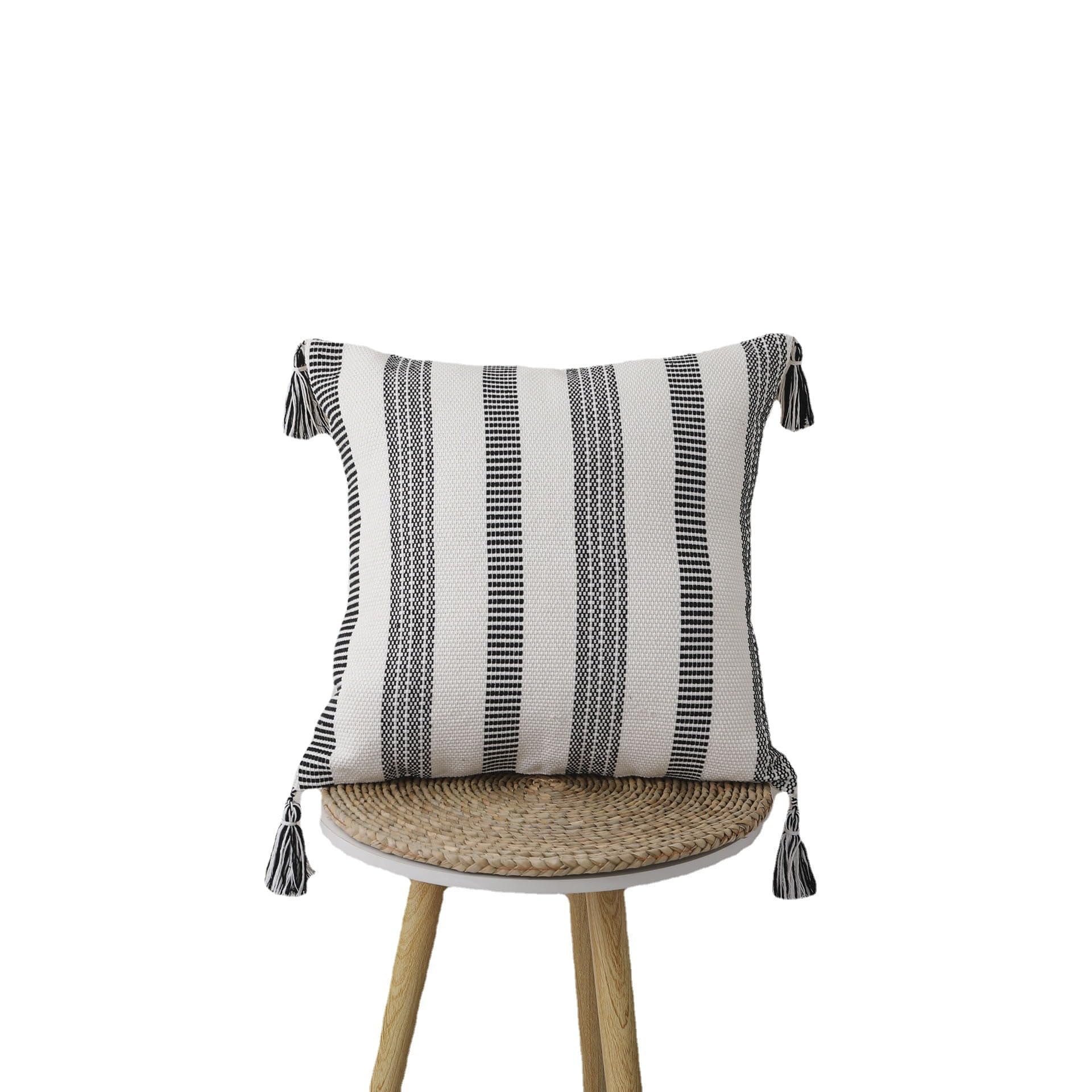 Copricuscini, federa decorativa quadrata 1/2 pezzi Federe for cuscini intrecciati Boho Copricuscini decorativi con nappe nere 45x45 /30x50 cm Copricuscino lombare da ufficio for divano da interno(Tass