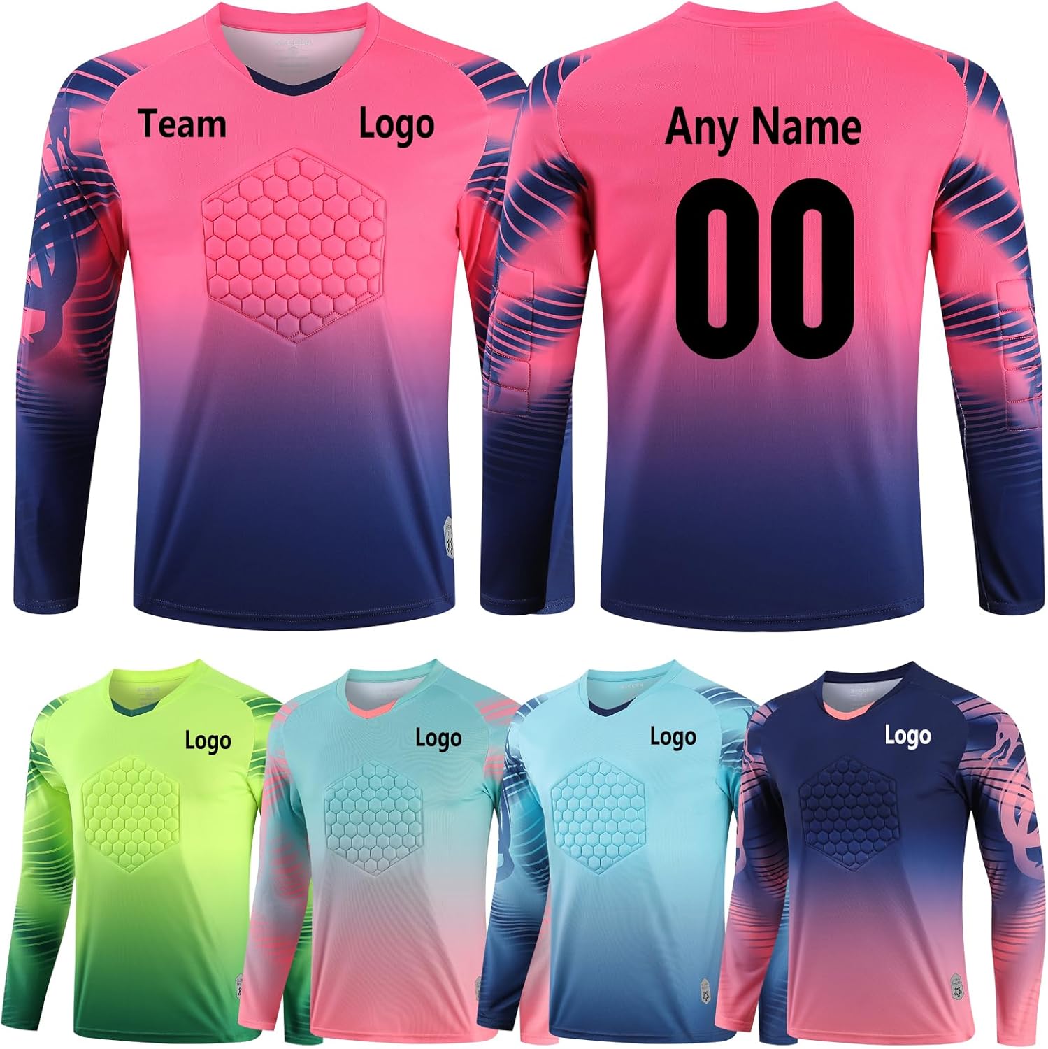Customized Soccer Jerseys Kids Boys Padded Goalkeeper Jersey and Pants Set Long Sleeves Shirt Training Uniform