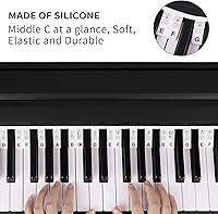 Vista 2 de Calcomanías para teclado de piano, calcomanías de teclado, calcomanías extraíbles para notas, 88 teclas, tamaño completo para principiantes y Negro