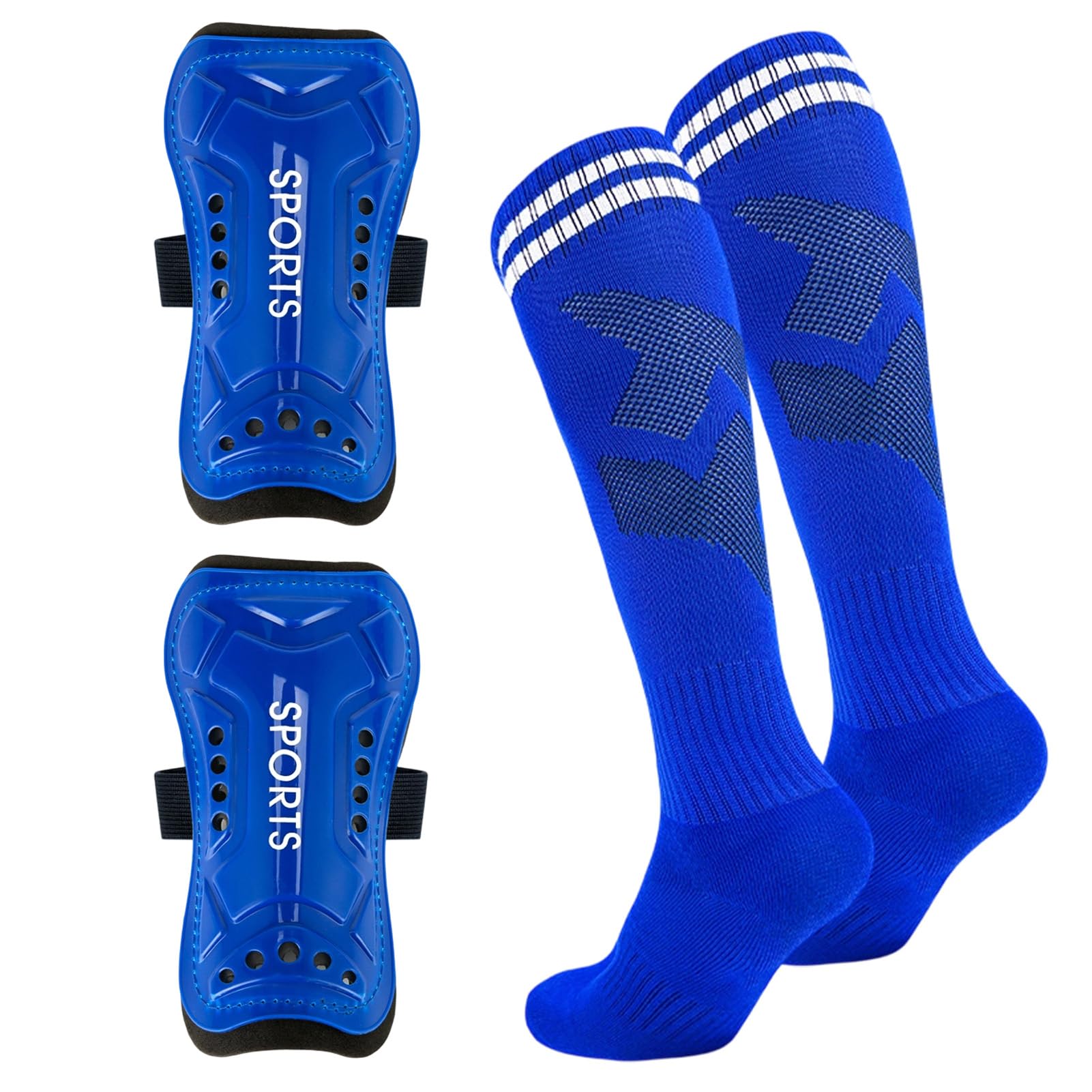 Harsever Football Shin Pads Shin Guards with Football Socks Soccer Training Equipment (Blue, Small)