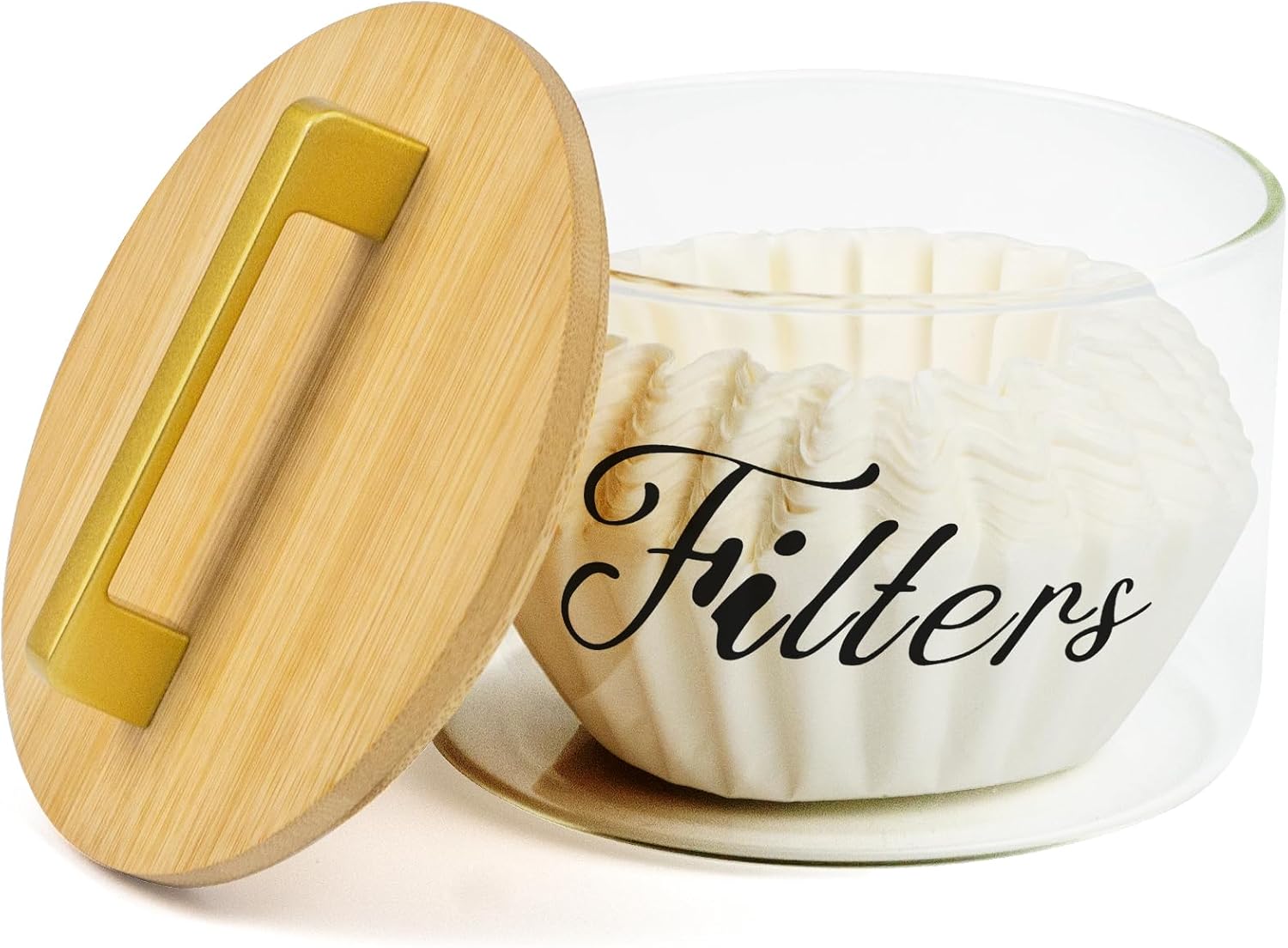 SINBDLAI Glass Coffee Filter Holder with Bamboo Lid, Coffee