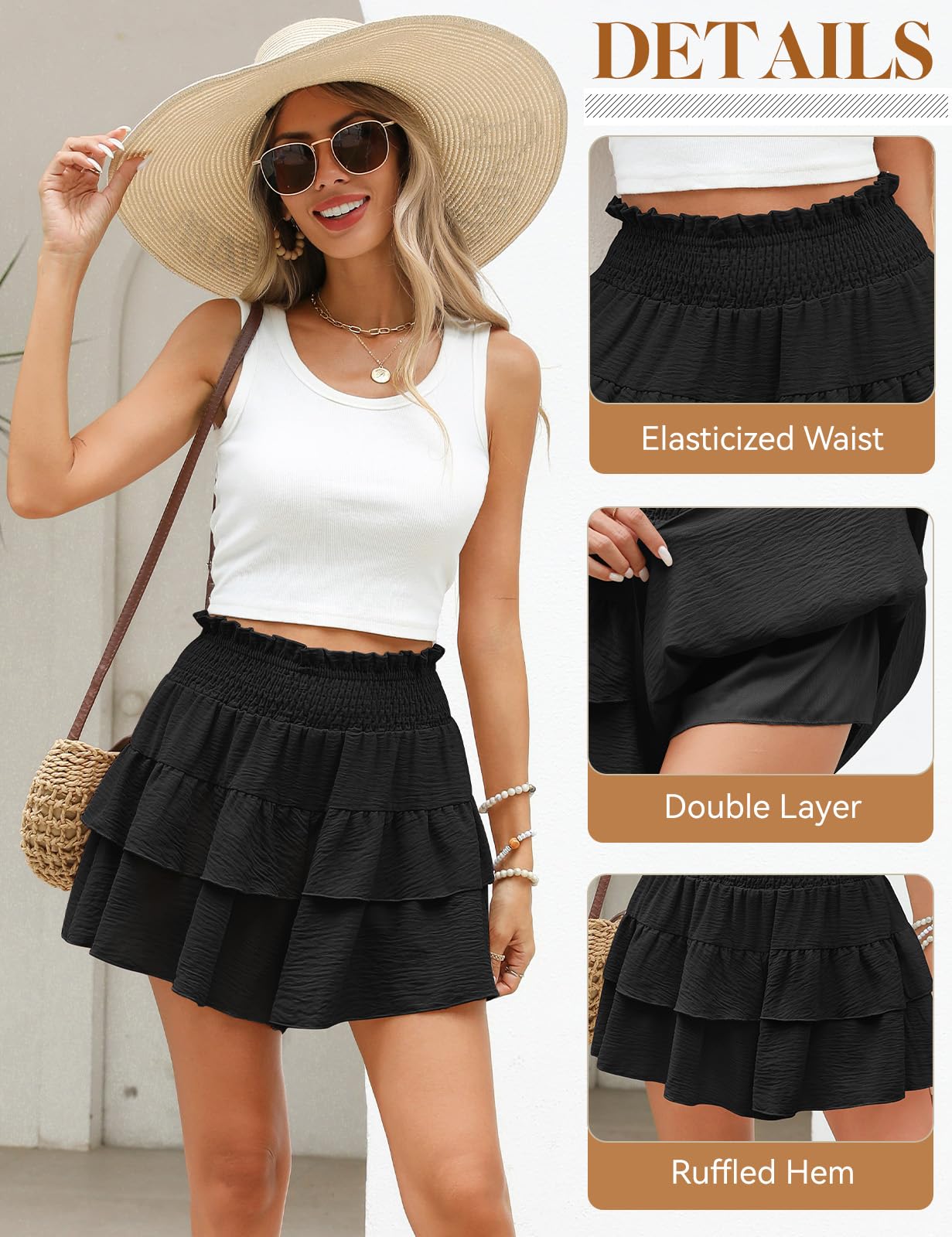 heekpek Pantalones Cortos Mujer Verano Ligeros Fluido Shorts Mujer Sueltos Cintura Alta Elástica Casual Falda Pantalon Playa Comodo Fresco Short con Forro
