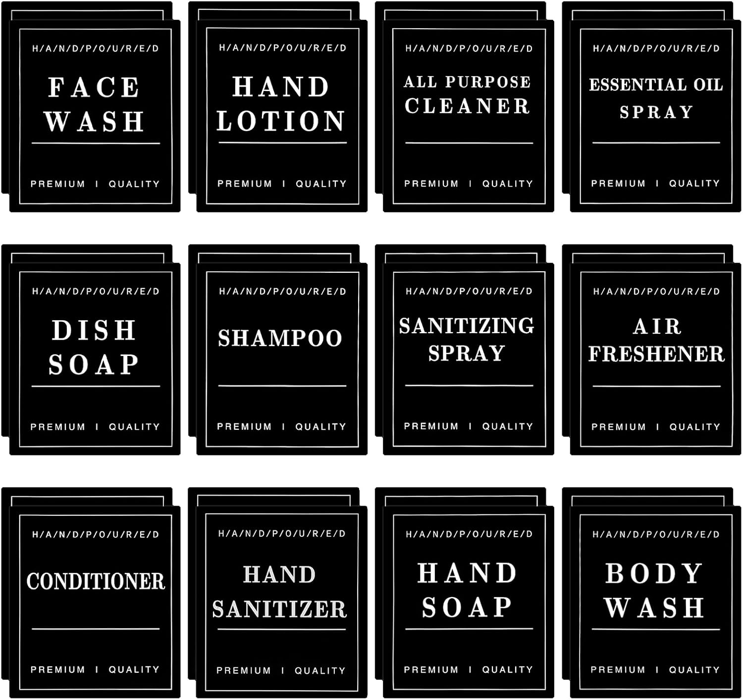 Beehug 24 PCS Waterproof Bottle Label Sticker Removable Bathroom