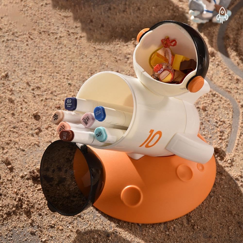 PIKFOS Mini Sculpture Pen Pencil Holder | Space Pen Holder Desk Decor Makeup Brush Holder Comb Holder Astronaut Figurine Space Ornament Pencil Storage, Tidy Pen Pot Gift for Friends 2