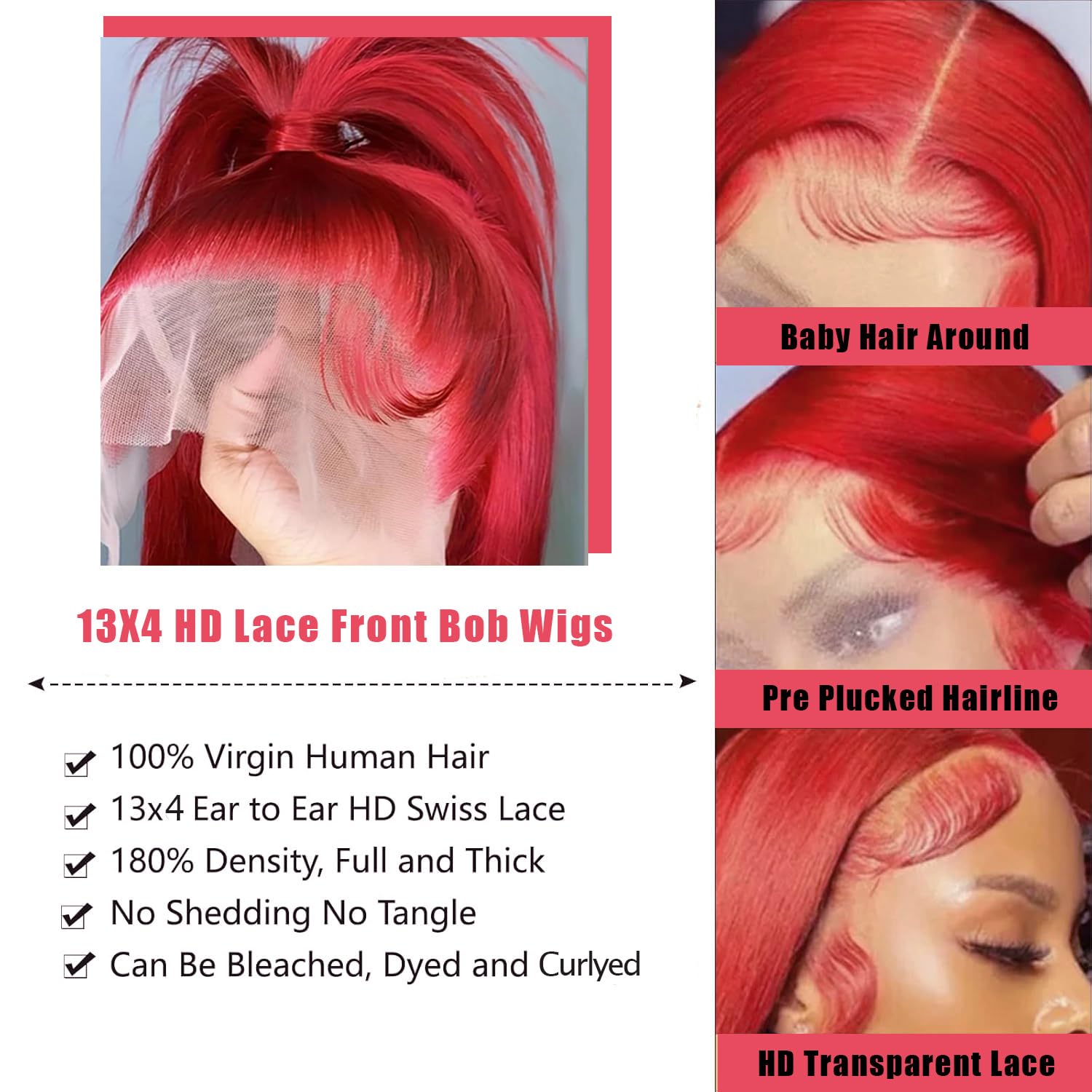 Amazon.com : FJsuprise Red Bob Wigs Human Hair Lace Front 